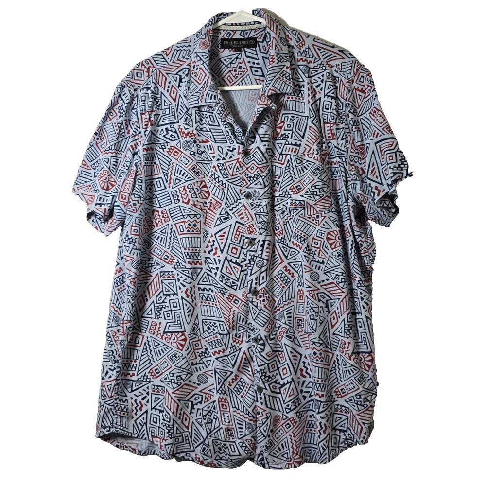FREE PLANET Mens Aztec SouthWestern Button Up Short Sleeve Shirt Size Large